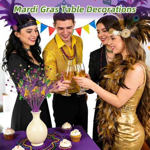 8 قطع من قطع الزهور اللامعة لديكور ماردي جراس، 17 بوصة أرجواني أخضر ذهبي فلور دي ليز من الزهور لقطع مركزية الطاولة، وحشو المزهرية، وديكورات الأشجار والحفلات in Kuwait