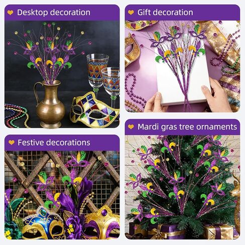 8 قطع من قطع الزهور اللامعة لديكور ماردي جراس، 17 بوصة أرجواني أخضر ذهبي فلور دي ليز من الزهور لقطع مركزية الطاولة، وحشو المزهرية، وديكورات الأشجار والحفلات in Kuwait