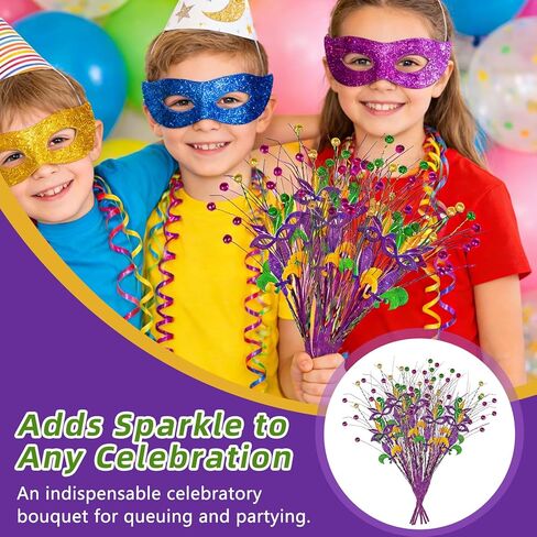 8 قطع من قطع الزهور اللامعة لديكور ماردي جراس، 17 بوصة أرجواني أخضر ذهبي فلور دي ليز من الزهور لقطع مركزية الطاولة، وحشو المزهرية، وديكورات الأشجار والحفلات in Kuwait