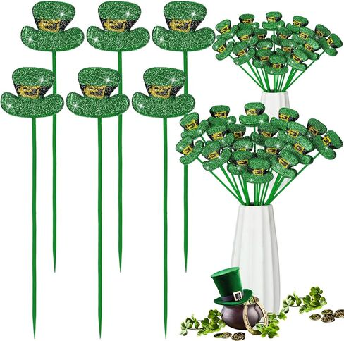 24 Pcs St. Patrick's Day Glitter Picks Shamrock Leprechaun Hat Picks St Patricks Day Stems Decorations 7.8 Inch for Table Centerpiece Vase Filler Arrangements in Saudi Arabia