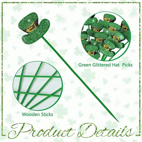 24 Pcs St. Patrick's Day Glitter Picks Shamrock Leprechaun Hat Picks St Patricks Day Stems Decorations 7.8 Inch for Table Centerpiece Vase Filler Arrangements in Saudi Arabia