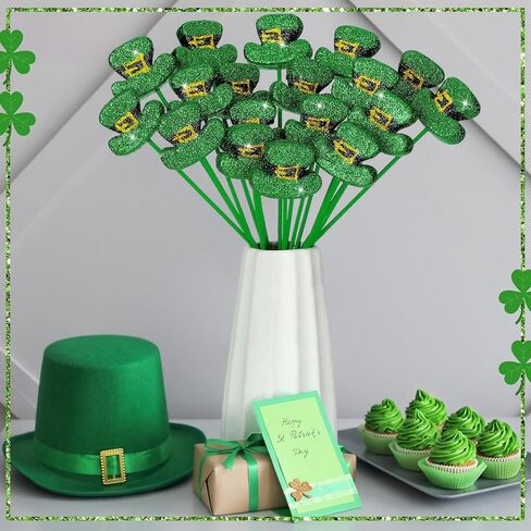 24 Pcs St. Patrick's Day Glitter Picks Shamrock Leprechaun Hat Picks St Patricks Day Stems Decorations 7.8 Inch for Table Centerpiece Vase Filler Arrangements in Saudi Arabia