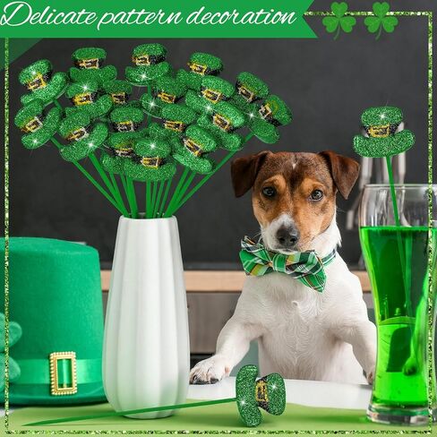 24 Pcs St. Patrick's Day Glitter Picks Shamrock Leprechaun Hat Picks St Patricks Day Stems Decorations 7.8 Inch for Table Centerpiece Vase Filler Arrangements in Saudi Arabia