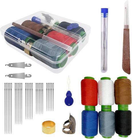 HaBuVoi Steel Needles for Hand Sewing,Big Eye Steel Needle Set,39 Pc Set -Transparent Box,25 Hand Sewing Needles,6 Colors Thread,3 Threading Needle,Suture Remover,Daily Repair & DIY Craft in Kuwait