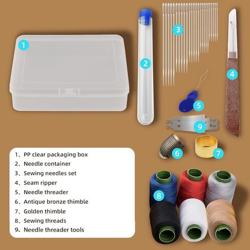 HaBuVoi Steel Needles for Hand Sewing,Big Eye Steel Needle Set,39 Pc Set -Transparent Box,25 Hand Sewing Needles,6 Colors Thread,3 Threading Needle,Suture Remover,Daily Repair & DIY Craft in Kuwait