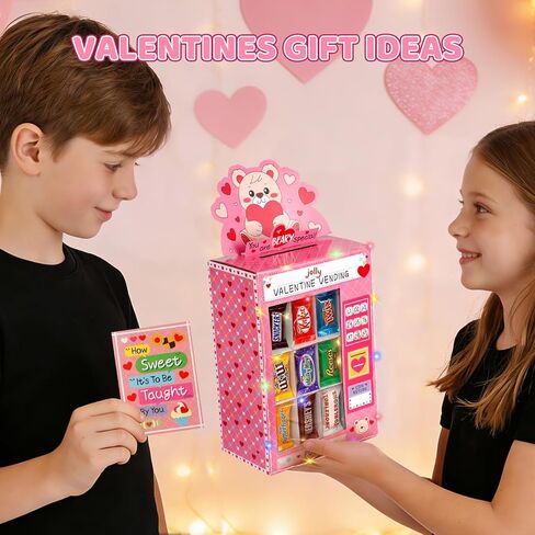 Valentines Boxes for Kids Classroom - Valentines Day Cards for Kids School - DIY Bear Vending Machine Valentines Box with 30 Cards, Flashing Lights, 30 Envelopes and Stickers for Boys Girls Classroom Exchange Class Gifts Party Favors(25 Valentine's Card/5 in Saudi Arabia