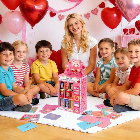 Valentines Boxes for Kids Classroom - Valentines Day Cards for Kids School - DIY Bear Vending Machine Valentines Box with 30 Cards, Flashing Lights, 30 Envelopes and Stickers for Boys Girls Classroom Exchange Class Gifts Party Favors(25 Valentine's Card/5 in Saudi Arabia
