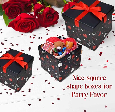 Gift Boutique 4 Pack Valentine Nesting Boxes with Bow Lids Black Red Hearts Stacking Square Box Gifts Presents Wrapping Birthday Wedding Party Decor in Saudi Arabia