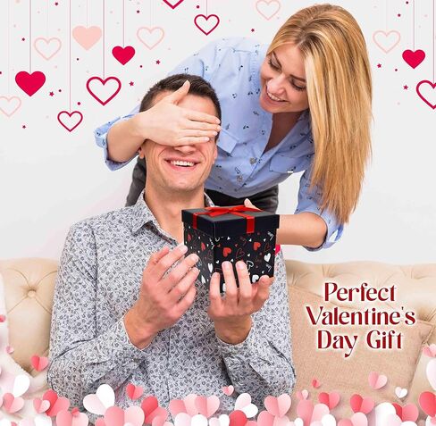 Gift Boutique 4 Pack Valentine Nesting Boxes with Bow Lids Black Red Hearts Stacking Square Box Gifts Presents Wrapping Birthday Wedding Party Decor in Saudi Arabia