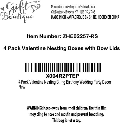 Gift Boutique 4 Pack Valentine Nesting Boxes with Bow Lids Black Red Hearts Stacking Square Box Gifts Presents Wrapping Birthday Wedding Party Decor in Saudi Arabia
