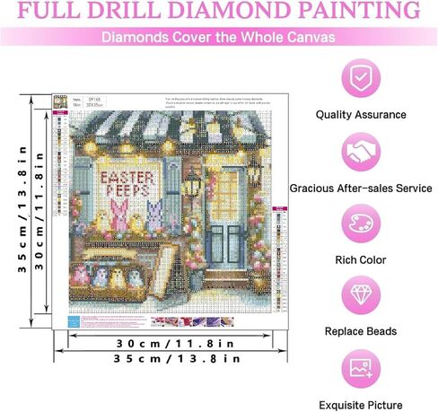 KYOQFVN Easter House Diamond Painting Kits for Adults - Full Drill Round Diamond Dots, DIY Diamond Art Kits for Beginners, Gem Art Painting Kit for Home Wall Decor 14×14 Inch in Kuwait