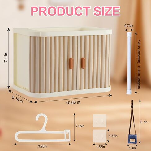 خزانة ملابس الدمى قابلة للطي لملابس لابوبو - صندوق تخزين قابل للتكديس بباب منزلق مزدوج لملابس الدمى مقاس 4-7 بوصة، منظم ملابس الدمى ذو سعة كبيرة مع 10 شماعات وقضيب (رمادي) in Kuwait