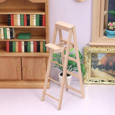 Gatuida Miniature Wooden Ladder Model, Dollhouse Mini Step Ladder Ornament, 1/12 Scale Wood Furniture Table Top Decor, Decorative Micro Landscape DIY Photo Props in Saudi Arabia