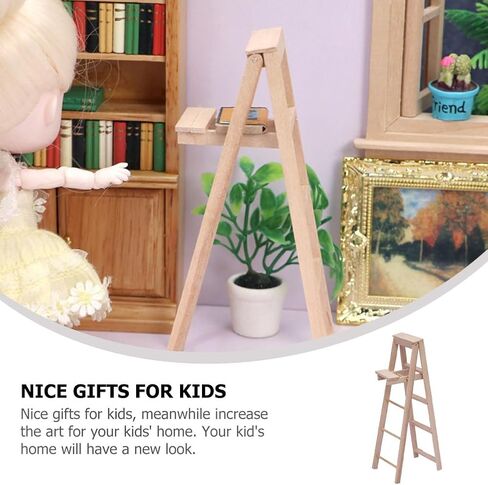 Gatuida Miniature Wooden Ladder Model, Dollhouse Mini Step Ladder Ornament, 1/12 Scale Wood Furniture Table Top Decor, Decorative Micro Landscape DIY Photo Props in Saudi Arabia
