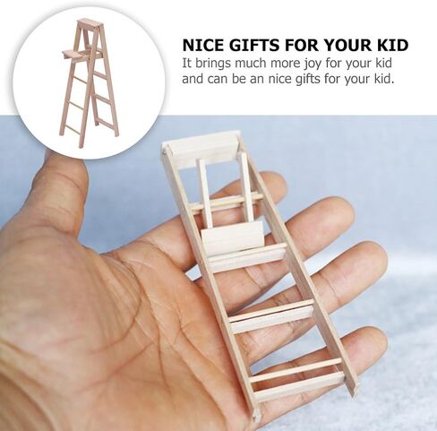 Gatuida Miniature Wooden Ladder Model, Dollhouse Mini Step Ladder Ornament, 1/12 Scale Wood Furniture Table Top Decor, Decorative Micro Landscape DIY Photo Props in Saudi Arabia