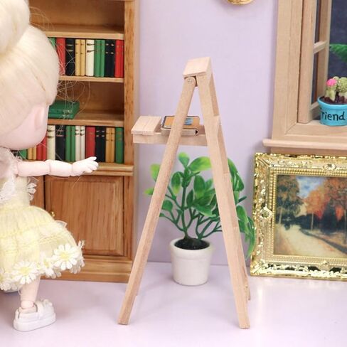 Gatuida Miniature Wooden Ladder Model, Dollhouse Mini Step Ladder Ornament, 1/12 Scale Wood Furniture Table Top Decor, Decorative Micro Landscape DIY Photo Props in Saudi Arabia