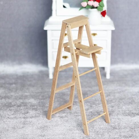 Gatuida Miniature Wooden Ladder Model, Dollhouse Mini Step Ladder Ornament, 1/12 Scale Wood Furniture Table Top Decor, Decorative Micro Landscape DIY Photo Props in Saudi Arabia