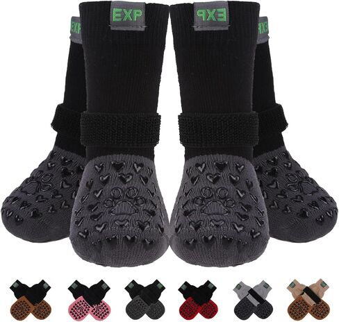 EXPAWLORER Anti Slip Dog Socks to Prevent Licking Paws, Winter Snow Dog Boots & Paw Protectors Booties for Hardwood Floors with Heart Grippers, Dog Shoes for Small Medium Large Senior Dogs Black M in Saudi Arabia