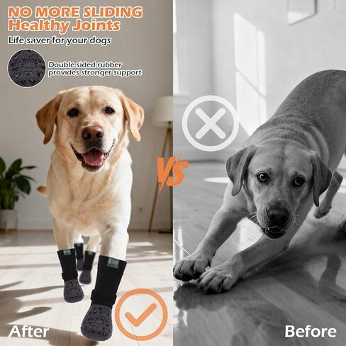 EXPAWLORER Anti Slip Dog Socks to Prevent Licking Paws, Winter Snow Dog Boots & Paw Protectors Booties for Hardwood Floors with Heart Grippers, Dog Shoes for Small Medium Large Senior Dogs Black M in Saudi Arabia
