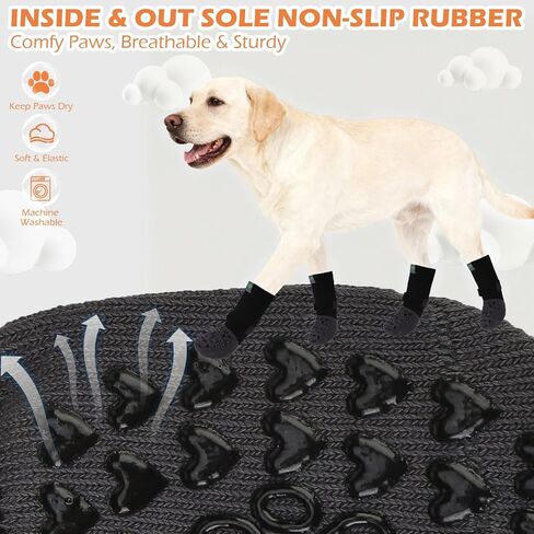 EXPAWLORER Anti Slip Dog Socks to Prevent Licking Paws, Winter Snow Dog Boots & Paw Protectors Booties for Hardwood Floors with Heart Grippers, Dog Shoes for Small Medium Large Senior Dogs Black M in Saudi Arabia