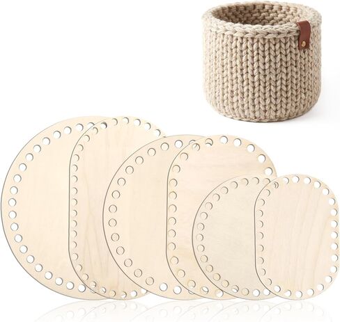 6 قطع من سلة خشبية من cobee، سفلية للكروشيه، سلال كروشيه فارغة على شكل دائرة بيضاوية، قاعدة خشبية، 6 أحجام من لوازم نسج السلة لمستلزمات صناعة النسيج اليدوية in Kuwait