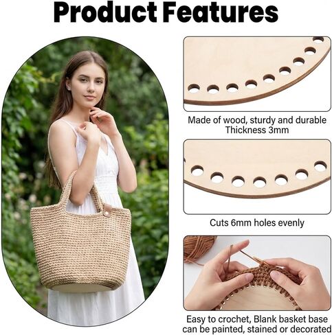 6 قطع من سلة خشبية من cobee، سفلية للكروشيه، سلال كروشيه فارغة على شكل دائرة بيضاوية، قاعدة خشبية، 6 أحجام من لوازم نسج السلة لمستلزمات صناعة النسيج اليدوية in Kuwait