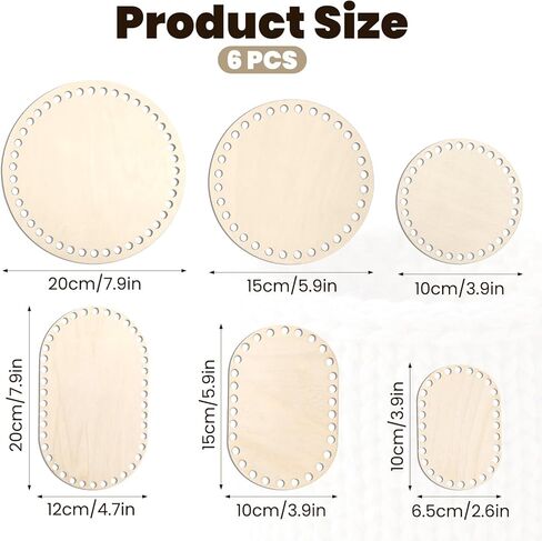 6 قطع من سلة خشبية من cobee، سفلية للكروشيه، سلال كروشيه فارغة على شكل دائرة بيضاوية، قاعدة خشبية، 6 أحجام من لوازم نسج السلة لمستلزمات صناعة النسيج اليدوية in Kuwait