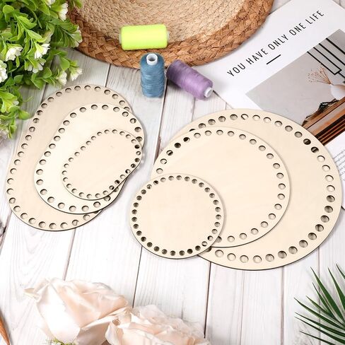 6 قطع من سلة خشبية من cobee، سفلية للكروشيه، سلال كروشيه فارغة على شكل دائرة بيضاوية، قاعدة خشبية، 6 أحجام من لوازم نسج السلة لمستلزمات صناعة النسيج اليدوية in Kuwait