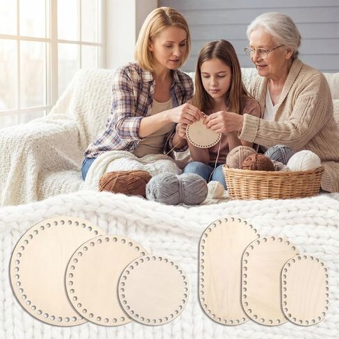 6 قطع من سلة خشبية من cobee، سفلية للكروشيه، سلال كروشيه فارغة على شكل دائرة بيضاوية، قاعدة خشبية، 6 أحجام من لوازم نسج السلة لمستلزمات صناعة النسيج اليدوية in Kuwait