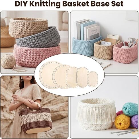 6 قطع من سلة خشبية من cobee، سفلية للكروشيه، سلال كروشيه فارغة على شكل دائرة بيضاوية، قاعدة خشبية، 6 أحجام من لوازم نسج السلة لمستلزمات صناعة النسيج اليدوية in Kuwait