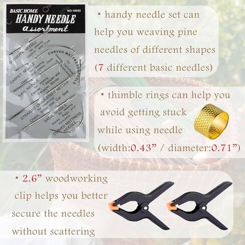 مجموعة أدوات صنع سلة إبرة الصنوبر فيبرينث، لوازم نسج السلال من الروطان مع أداة اللف، خيط مشمع، حلقة إبرة وكشتبان، كماشة أنف طويلة in Kuwait