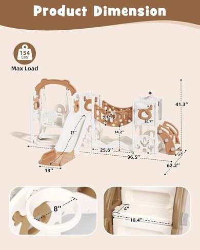 XJD 12-in-1 Toddler Slide and Swing Set, Kids Slide for Toddlers Age 1+, Toddler Outdoor Playset New Upgrade with Golf Set, Basketball Hoop, Drawing Board for Playground (Brown) in Saudi Arabia