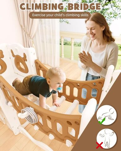 XJD 12-in-1 Toddler Slide and Swing Set, Kids Slide for Toddlers Age 1+, Toddler Outdoor Playset New Upgrade with Golf Set, Basketball Hoop, Drawing Board for Playground (Brown) in Saudi Arabia