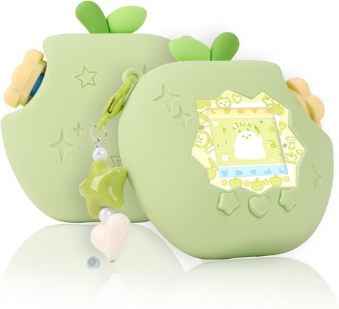 Apple Case for Tamagotchi Paradise, 4-iaradisen-1 Shockproof Silicone Protective Cover Kit with Faceplate, Flower Dial Cap & Charm, Kawaii Accessories for Girls & Adults (Green) in Saudi Arabia