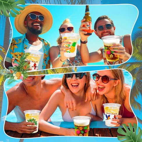 50Pcs Luau Party Decoration Cups 16 OZ Disposable Plastic Drinking Cups with Pineapple Flamingo for Hawaiian Tropical Aloha Pool Beach Birthday Party Decor Supplies in Saudi Arabia