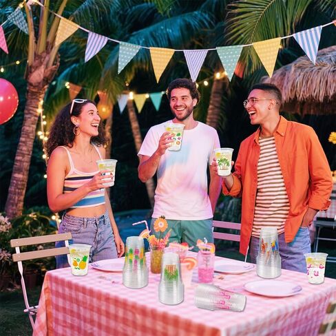50Pcs Luau Party Decoration Cups 16 OZ Disposable Plastic Drinking Cups with Pineapple Flamingo for Hawaiian Tropical Aloha Pool Beach Birthday Party Decor Supplies in Saudi Arabia