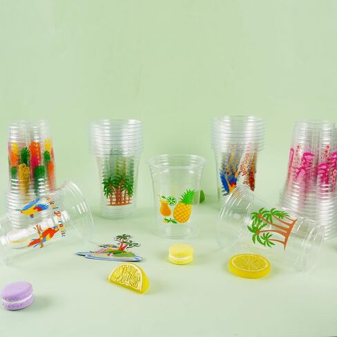 50Pcs Luau Party Decoration Cups 16 OZ Disposable Plastic Drinking Cups with Pineapple Flamingo for Hawaiian Tropical Aloha Pool Beach Birthday Party Decor Supplies in Saudi Arabia