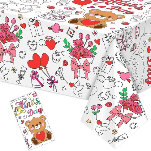 Valentines Day Gifts for Kids Coloring Tablecloth Poster 54"x108" - Kids Valentines Day Classroom Crafts Games Activities, Giant Coloring Banner Children Crafts for Party Arts and Decorations in Saudi Arabia