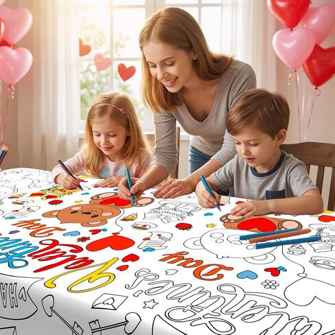 Valentines Day Gifts for Kids Coloring Tablecloth Poster 54"x108" - Kids Valentines Day Classroom Crafts Games Activities, Giant Coloring Banner Children Crafts for Party Arts and Decorations in Saudi Arabia