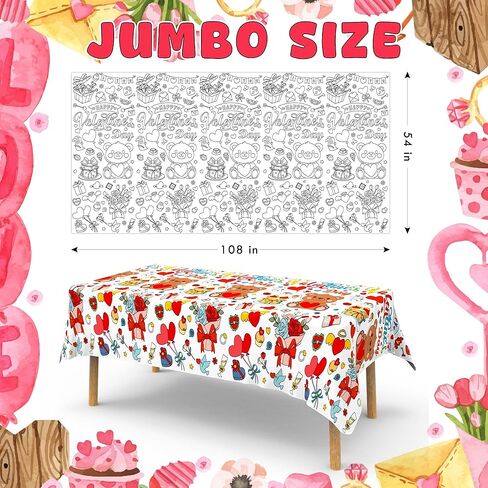 Valentines Day Gifts for Kids Coloring Tablecloth Poster 54"x108" - Kids Valentines Day Classroom Crafts Games Activities, Giant Coloring Banner Children Crafts for Party Arts and Decorations in Saudi Arabia