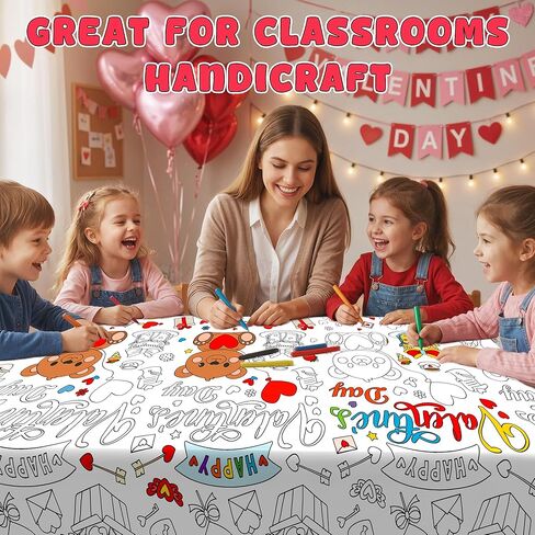 Valentines Day Gifts for Kids Coloring Tablecloth Poster 54"x108" - Kids Valentines Day Classroom Crafts Games Activities, Giant Coloring Banner Children Crafts for Party Arts and Decorations in Saudi Arabia