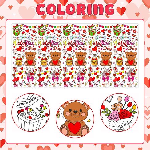 Valentines Day Gifts for Kids Coloring Tablecloth Poster 54"x108" - Kids Valentines Day Classroom Crafts Games Activities, Giant Coloring Banner Children Crafts for Party Arts and Decorations in Saudi Arabia