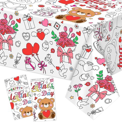 Valentines Day Gifts for Kids Coloring Tablecloth Poster 54"x108" - Kids Valentines Day Classroom Crafts Games Activities, Giant Coloring Banner Children Crafts for Party Arts and Decorations in Saudi Arabia