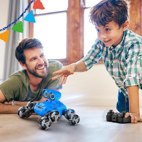 ألعاب روبوت، سيارة تحكم عن بعد ذات 8 عجلات مع عرض تلقائي، دوران 360 درجة، عيون LED، موسيقى، 2.4 جيجا هرتز، سيارات Rc لجميع التضاريس، روبوت للتحكم عن بعد للأولاد 4-7 6-8 8-12 in Kuwait