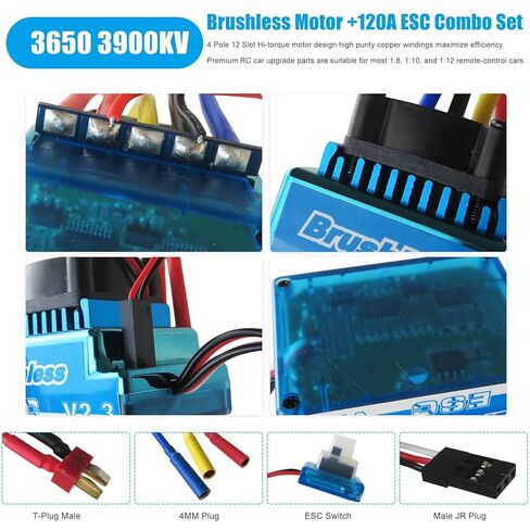 3650 3900KV Brushless Motor Fit for RC Car Power System Combo with 120A Speed Controller in Saudi Arabia