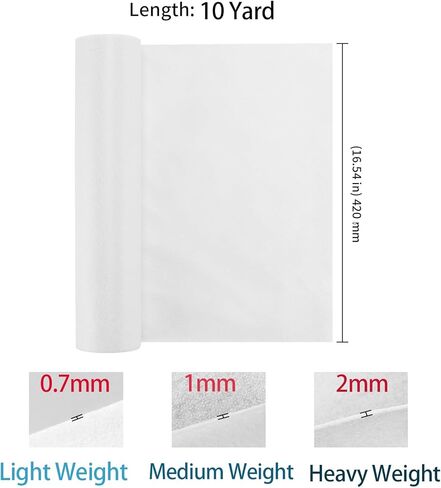 KEILEOHO 16.5 Inch x 10 Yards Iron-On Fusible Fleece Interfacing, Heavy Weight Fusible Fleece, White Sewing Interfacing Fabric, Single Sided Interface Fabric for Home Sewing, Crafting in Kuwait