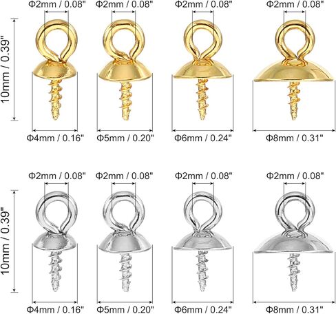 PATIKIL 4mm/5mm/6mm/8mm Cup Pearl Screw Eye Pin Peg Pendant, 80 Pcs Eye Pin Pegs with Cap for Earrings Half Drilled Beads Making, Gold&Silver in Kuwait