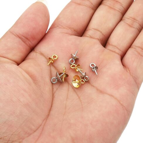 PATIKIL 4mm/5mm/6mm/8mm Cup Pearl Screw Eye Pin Peg Pendant, 80 Pcs Eye Pin Pegs with Cap for Earrings Half Drilled Beads Making, Gold&Silver in Kuwait