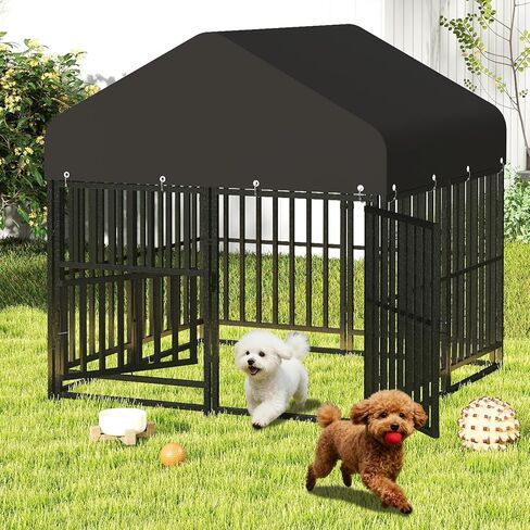 بيت كلب كبير في الهواء الطلق مع أقفال أمان مزدوجة 73 بوصة × 72 بوصة × 71 بوصة سلك ملحوم شديد التحمل من الصلب لقلم الحيوانات الأليفة مع سقف مقاوم للماء مقاوم للأشعة فوق البنفسجية in Kuwait