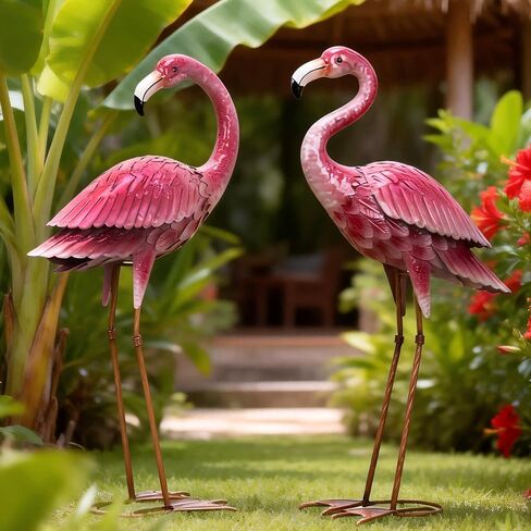 Kircust Flamingo Garden Sculpture والتماثيل ، الطيور المعدنية ساحة الفنون في الهواء الطلق تمثال في الهواء الطلق ، الحلي الطيبة الوردي الكبير في المنزل للمنزل ، الفناء ، ديكور الفناء الخلفي (حزمة) in Saudi Arabia